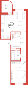 47,9 м², 1-комнатная квартира 9 004 347 ₽ - изображение 57