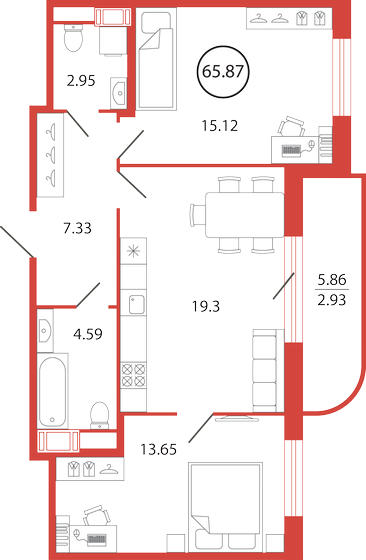 65,9 м², 2-комнатная квартира 12 212 299 ₽ - изображение 1