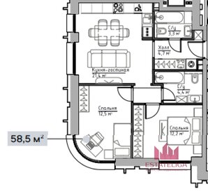 Квартира 58,5 м², 2-комнатная - изображение 1