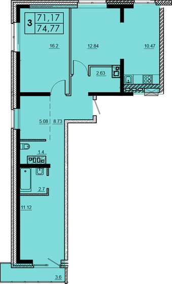 74,8 м², 3-комнатная квартира 6 729 300 ₽ - изображение 1