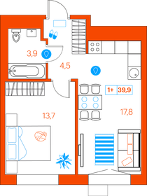 44,5 м², 1-комнатная квартира 5 440 000 ₽ - изображение 23