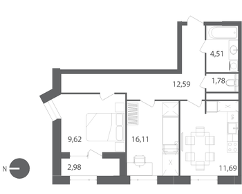 Квартира 57,8 м², 2-комнатная - изображение 1