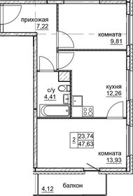 Квартира 48,7 м², 2-комнатная - изображение 1