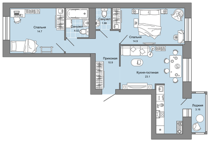 70 м², 3-комнатная квартира 6 737 280 ₽ - изображение 13