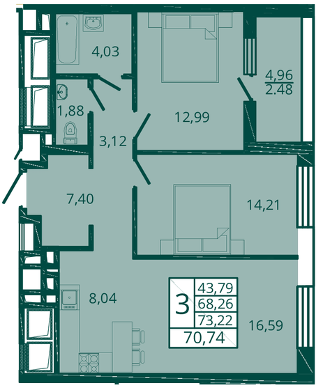 70,7 м², 3-комнатная квартира 10 186 560 ₽ - изображение 1