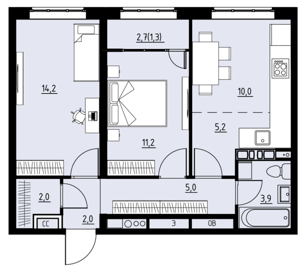 54,8 м², 3-комнатная квартира 6 617 100 ₽ - изображение 1