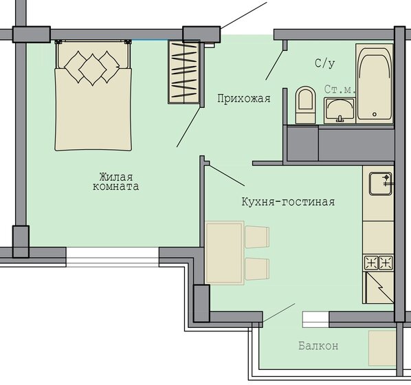 30,5 м², 1-комнатная квартира 7 890 000 ₽ - изображение 1