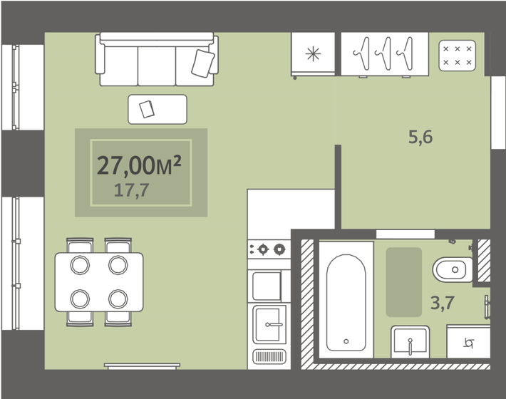 27 м², квартира-студия 2 214 000 ₽ - изображение 1