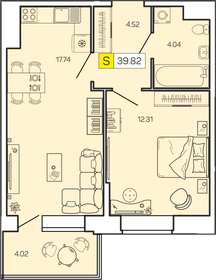 Квартира 39,8 м², 1-комнатная - изображение 1