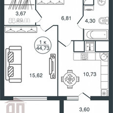 Квартира 42,9 м², 1-комнатная - изображение 4