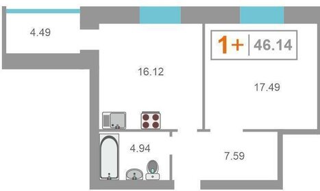 Квартира 46,1 м², 1-комнатная - изображение 5