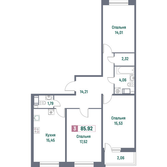85,9 м², 3-комнатная квартира 14 013 552 ₽ - изображение 19