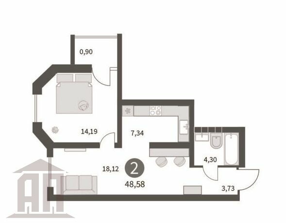 48 м², 2-комнатная квартира 4 617 529 ₽ - изображение 1