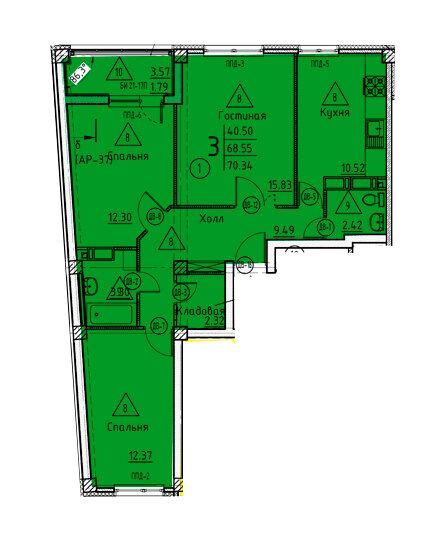 70,3 м², 3-комнатная квартира 7 245 020 ₽ - изображение 1