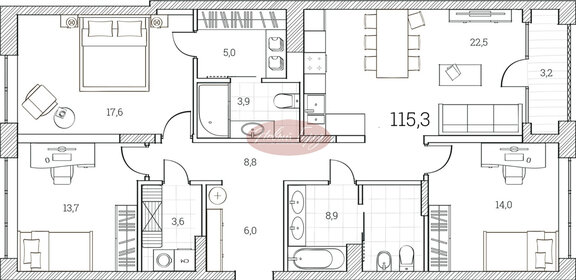 Квартира 115,3 м², 4-комнатные - изображение 1