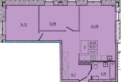 Квартира 70,4 м², 3-комнатная - изображение 1