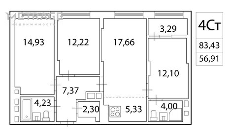 91,4 м², 3-комнатная квартира 17 300 000 ₽ - изображение 6