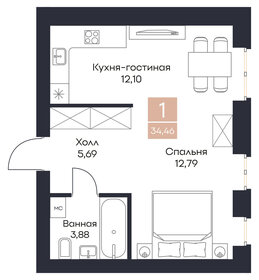 Квартира 34,5 м², студия - изображение 1