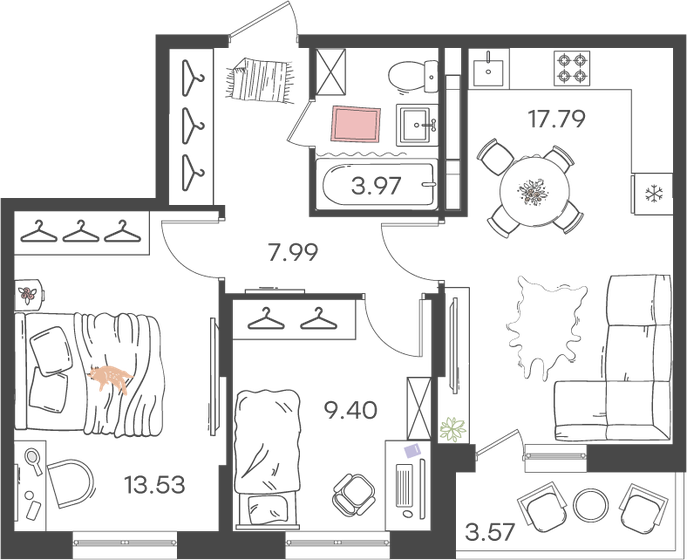 54,5 м², 3-комнатная квартира 6 018 935 ₽ - изображение 1