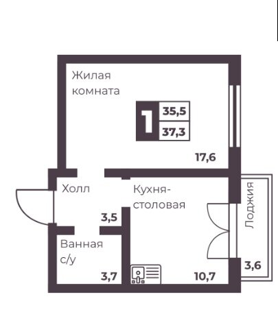 36 м², 1-комнатная квартира 5 300 000 ₽ - изображение 1