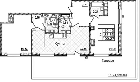 Квартира 100,3 м², 2-комнатная - изображение 1