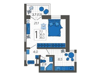 Квартира 37,9 м², 1-комнатные - изображение 1