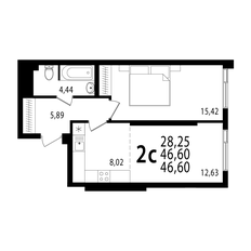 Квартира 46,6 м², 2-комнатная - изображение 1