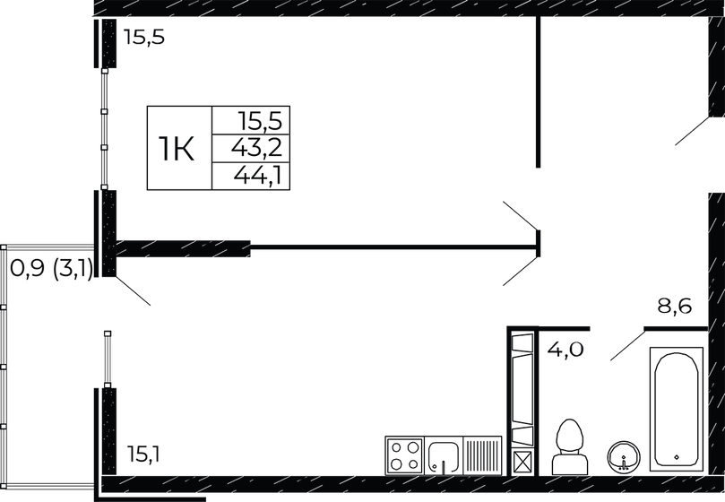 44,1 м², 1-комнатная квартира 5 261 130 ₽ - изображение 1