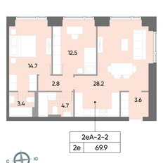 Квартира 69,9 м², 2-комнатная - изображение 2