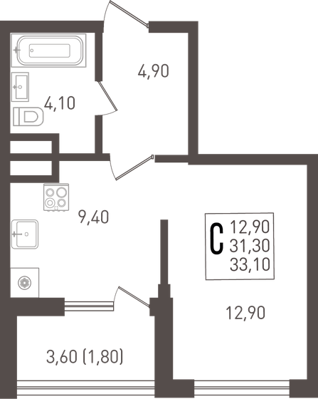 33,1 м², 1-комнатная квартира 5 097 400 ₽ - изображение 1