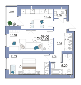 Квартира 59,1 м², 2-комнатная - изображение 1