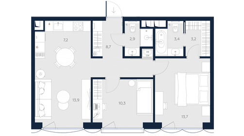 63,9 м², 2-комнатные апартаменты 32 580 000 ₽ - изображение 2