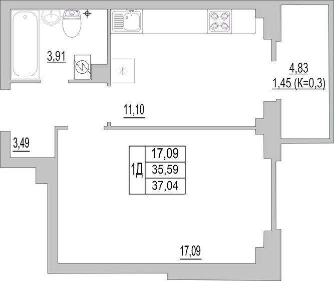 37 м², 1-комнатная квартира 2 907 640 ₽ - изображение 1