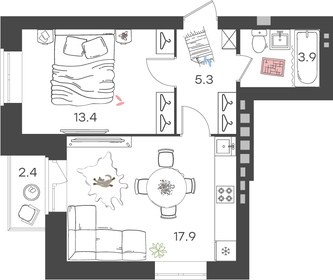 Квартира 41,7 м², 1-комнатная - изображение 1