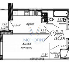 Квартира 34,2 м², 1-комнатная - изображение 3