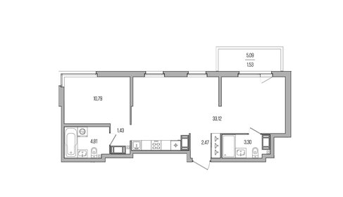 Квартира 57,5 м², 1-комнатная - изображение 1