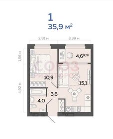 Квартира 35,9 м², 1-комнатная - изображение 1