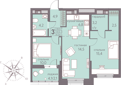 64,4 м², 3-комнатная квартира 8 243 200 ₽ - изображение 11