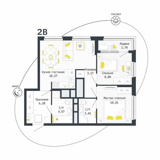 56,3 м², 2-комнатная квартира 5 512 500 ₽ - изображение 1