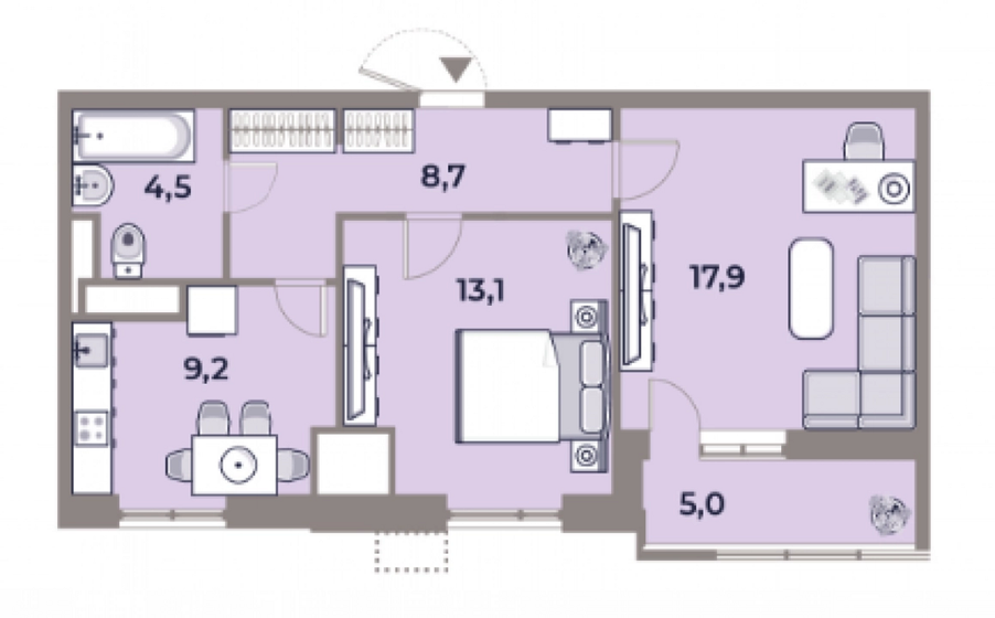 57,9 м², 2-комнатная квартира 23 495 552 ₽ - изображение 1