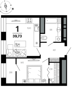 Квартира 39,7 м², 1-комнатная - изображение 1