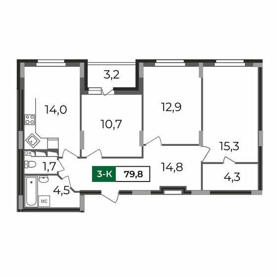 79,8 м², 3-комнатная квартира 7 584 192 ₽ - изображение 1