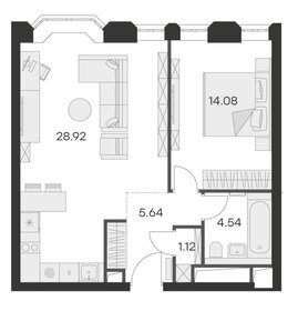 Квартира 54,3 м², 1-комнатные - изображение 1