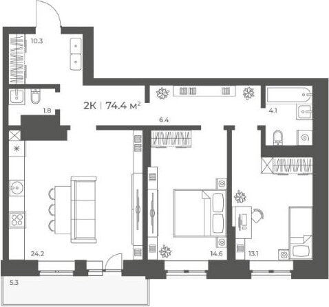 74,4 м², 3-комнатная квартира 7 800 000 ₽ - изображение 1