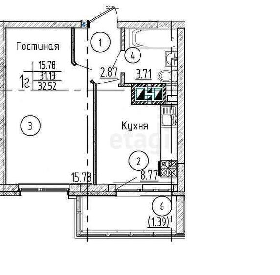 33,8 м², 1-комнатная квартира 7 149 000 ₽ - изображение 1