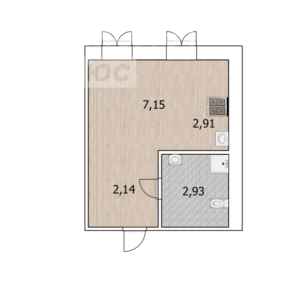 15,1 м², квартира-студия 3 100 000 ₽ - изображение 1