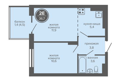 Квартира 36,7 м², 2-комнатная - изображение 2