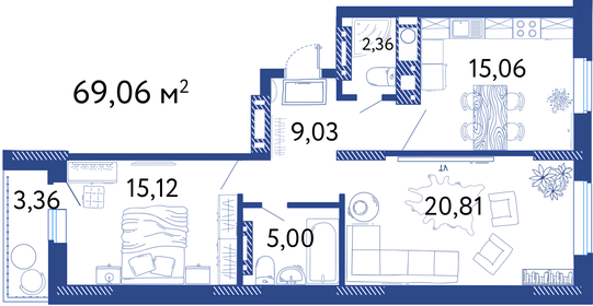 Квартира 71 м², 2-комнатная - изображение 1