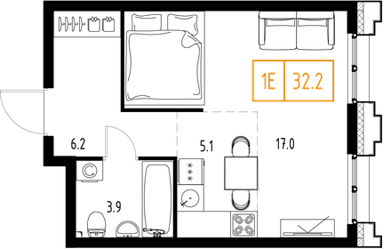 Квартира 32,2 м², 1-комнатная - изображение 2