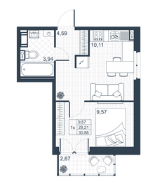 29,4 м², 1-комнатная квартира 3 700 620 ₽ - изображение 77